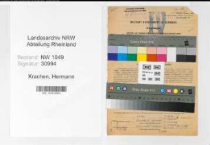 Entnazifizierung Hermann Krachen , geb. 16.02.1900 (Bahnsekretaer)