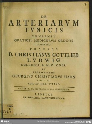 De Arteriarum Tunicis : Consensu Gratiosi Medicorum Ordinis Disserent