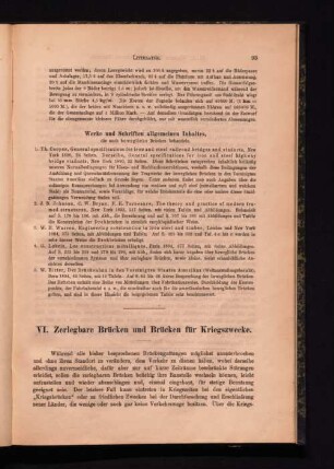 VI. Zerlegbare Brücken und Brücken für Kriegszwecke.
