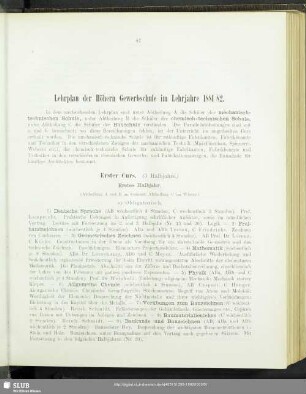 Lehrplan der Höhern Gewerbschule im Lehrjahre 1881/82
