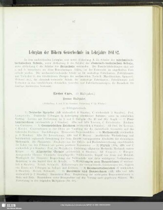 Lehrplan der Höhern Gewerbschule im Lehrjahre 1881/82