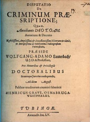 Disputatio De Criminum Praesriptione