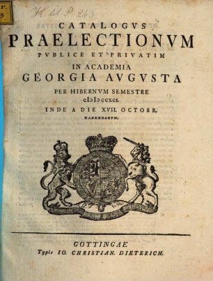 Catalogus praelectionum publice et privatim in Academia Georgia Augusta ... habendarum, WS 1791/92