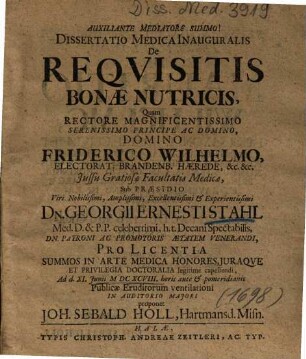 Dissertatio Medica Inauguralis De Requisitis Bonae Nutricis