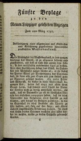 Fünfte Beylage zu den Neuen Leipziger gelehrten Anzeigen - Zum 1sten März 1797.