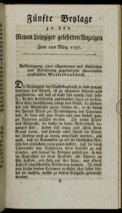 Fünfte Beylage zu den Neuen Leipziger gelehrten Anzeigen - Zum 1sten März 1797.