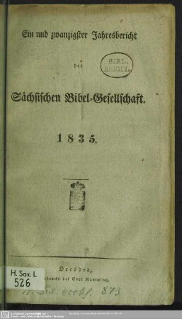 21.1835: Jahresbericht der Sächsischen Bibel-Gesellschaft