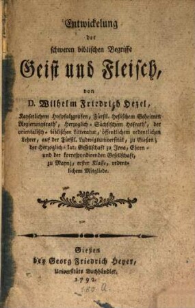 Entwickelung der schweren biblischen Begriffe Geist und Fleisch