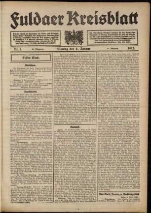 Erste Ausgabe vom Montag, den 08. Januar 1912.