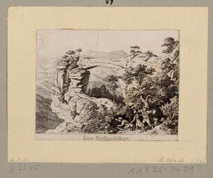 Das Prebischtor (Pravčická brána) bei Herrnskretschen (heute Hřensko, Tschechien) in der Böhmischen Schweiz, aus dem Bilderbogen "Die sächsische Schweiz von Ludwig Richter"