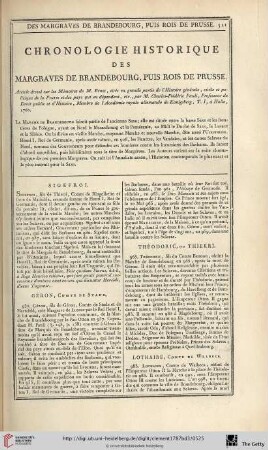 Chronologie historique des Margraves de Brandebourg, puis rois de Prusse