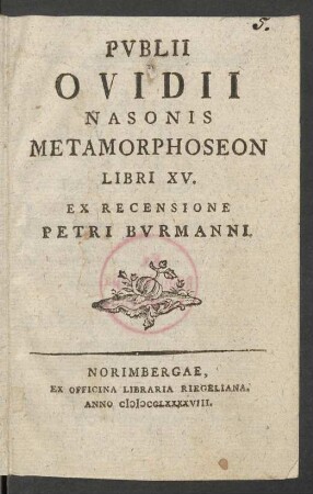 Publii Ovidii Nasonis Metamorphoseon Libri XV