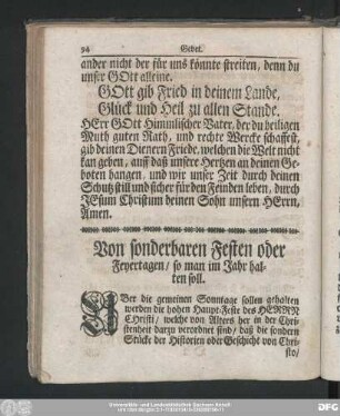 Von sonderbaren Festen oder Feyertagen, so man im Jahr halten soll.