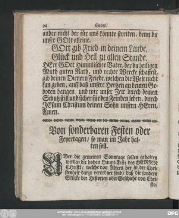 Von sonderbaren Festen oder Feyertagen, so man im Jahr halten soll.