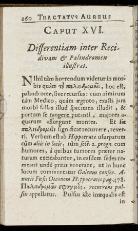Caput XVI. Differentiam inter Recidivam & Palindromen illustrat.