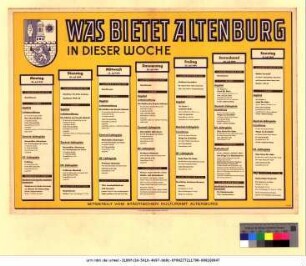 Originaltitel: Was bietet Altenburg in dieser Woche 25. Juli bis 31. Juli 1949 Mitgeteilt vom Städtischen Kulturamt Altenburg