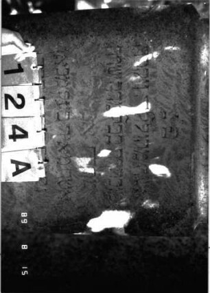 Grabstein 124 (Index: 100105338) Material: Sandstein Zustand: verwittert mit Textverlust Maße HxBxT: 175x57x22 cm Beschreibung: Stele, Sockel, durch Einschnürung abgesetzter Rundbogenabschluß Symbolik: Davidstern, Blätterkranz um Davidstern im Abschluß: Grabstein 124A