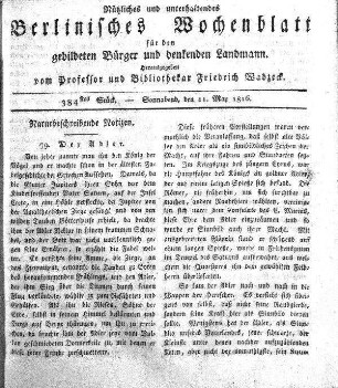 384stes Stueck, 11. May 1816