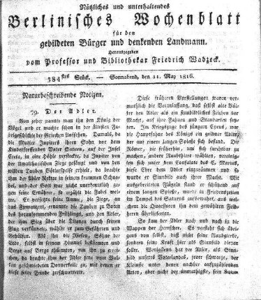 384stes Stueck, 11. May 1816