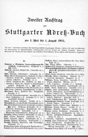 Nachtrag zum Stuttgarter Adreßbuch, 01.05.-01.08.1905