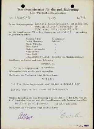 Schwinghammer, Ottilie