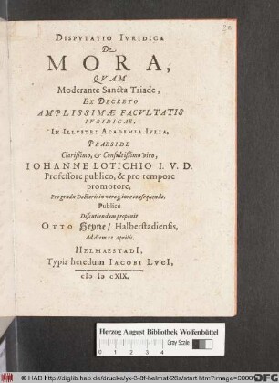 Disputatio Iuridica De Mora
