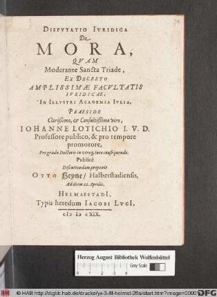 Disputatio Iuridica De Mora