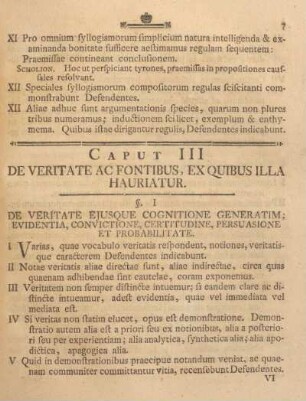 Caput III. De veritate ac fontibus, ex quibus illa hauriatur.