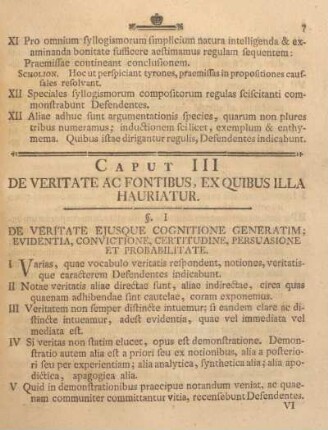 Caput III. De veritate ac fontibus, ex quibus illa hauriatur.