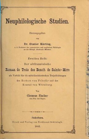 Der altfranzösische Roman de troie des benoît de Sainte-More als Vorbild für die mittelhochdeutschen Trojadichtungen