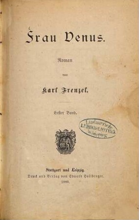 Frau Venus : Roman von Karl Frenzel, 1
