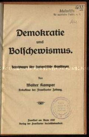 Schrift über staatspolitische Grundfragen der Demokratie und des Bolschewismus