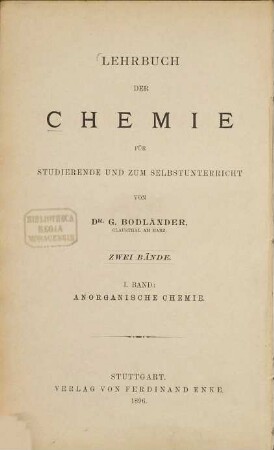 Lehrbuch der Chemie für Studierende und zum Selbstunterricht, 1
