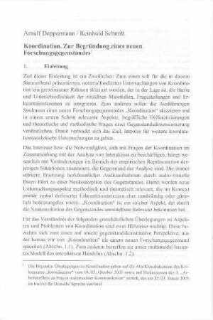 Koordination : zur Begründung eines neuen Forschungsgegenstandes