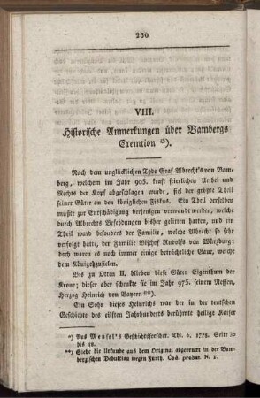 VIII. Historische Anmerkungen über Bambergs Exemtion