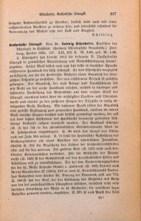 337-338 [Rezension] Eisenhofer, Ludwig, Katholische Liturgik