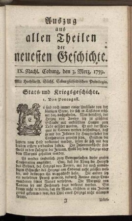 IX. Nachl. Coburg, den 3. Merz, 1759.