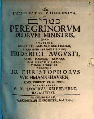 Exercitatio Philologica De Kemarîm Peregrinorvm Deorvm Ministris