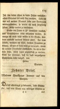 Zehnter Brief. Madam Berkhaus Antwort auf den Vorigen