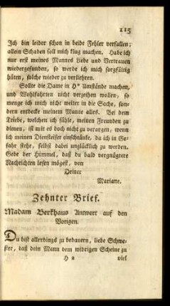Zehnter Brief. Madam Berkhaus Antwort auf den Vorigen