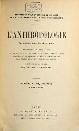 L' anthropologie. 5, 5. 1894