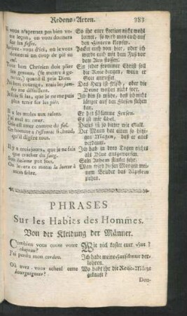 Phrares Sur les Habits des Hommes. Von der Kleidung der Männer