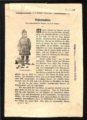 Artikel: "Volkstrachten. Eine kulturgeschichtliche Plauderei von Dr. K. Lampert"