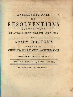 Animadversiones De Resolventibvs