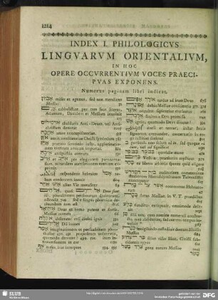 Index I. Philologicus Linguarum Orientalium, In Hoc Opere Occurentium Voces Praecipuas Exponens