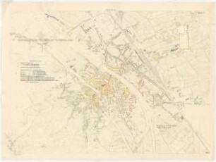 Bebauungsplan Bamberg. Zum Projekt gehörend: Hermann Jansen, Bebauungsplan Bamberg: Bestandsplan der Bauhöhen der Randbebauungen über Vermessungskarte 1:5000