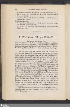 9. Vereinsjahr, Meißen 1898–99