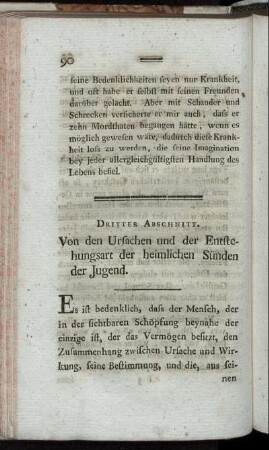 Dritter Abschnitt. Von den Ursachen und der Entstehungsart der heimlichen Sünden der Jugend.