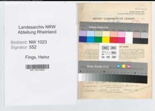 Entnazifizierung Heinz Fings , geb. 24.06.1913 (Bautechniker)