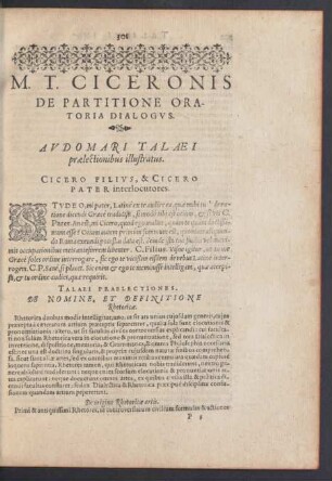 M. T. Ciceronis De Partitione Oratoria Dialogus.